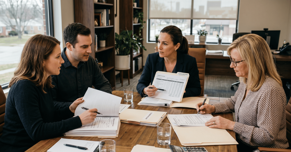 Homebuyers completing paperwork at closing